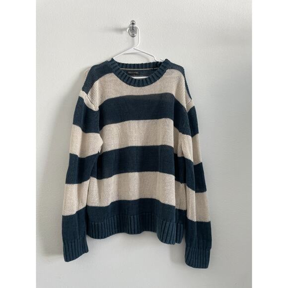 Banana Republic Sweater Women XL Blue Striped 100% Linen Coastal Heavyweight - Picture 1 of 7